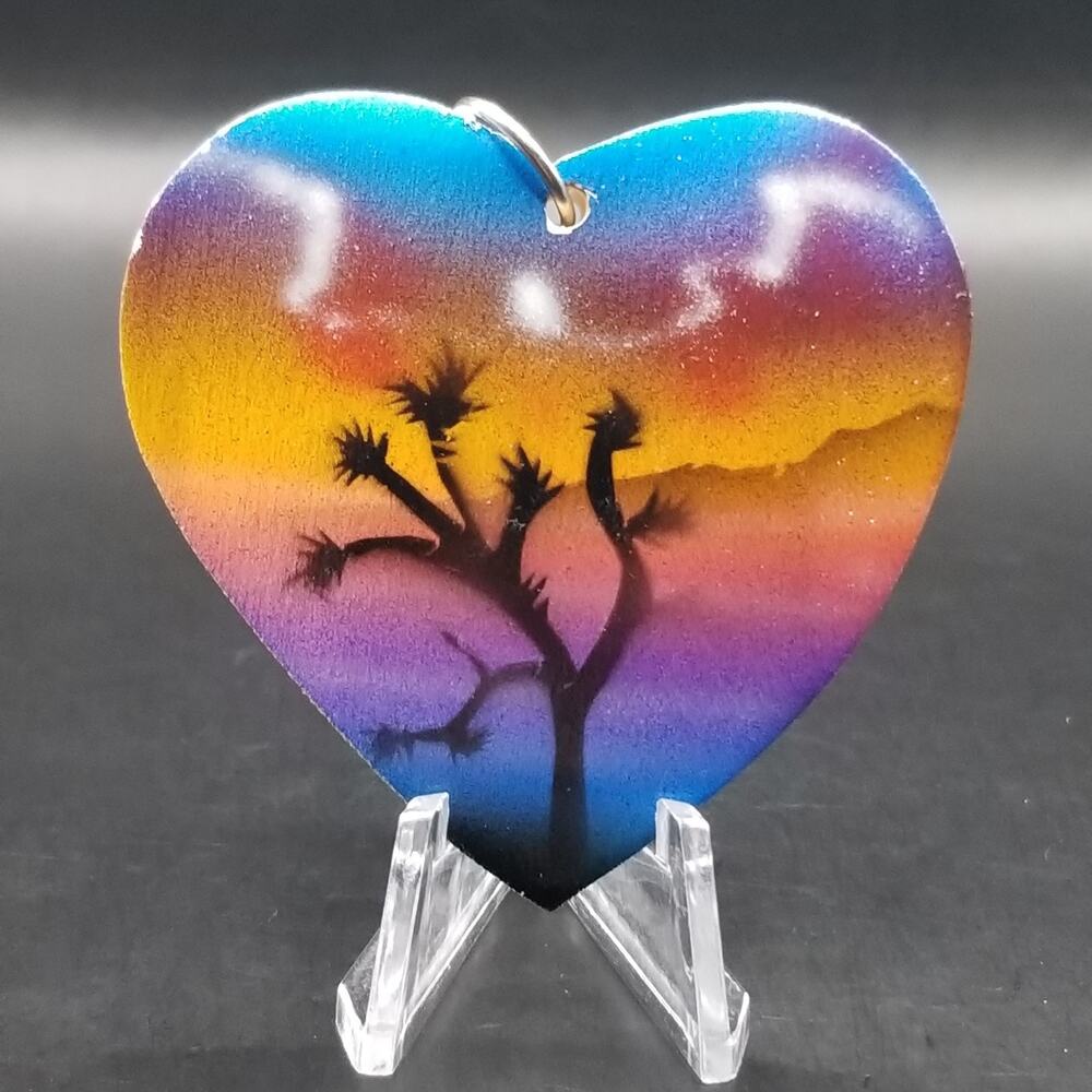 Hand Painted Desert Sunset Heart Keychain Joshua Tree Art Souvenir Southwest